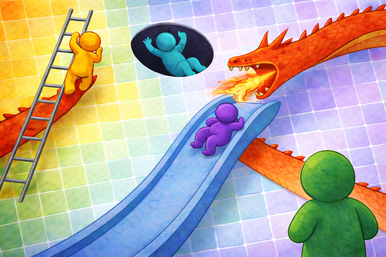 FlowAngels workflow and operations consulting Illustration showing obstacles and chaos in a workflow representing operational challenges inside a business