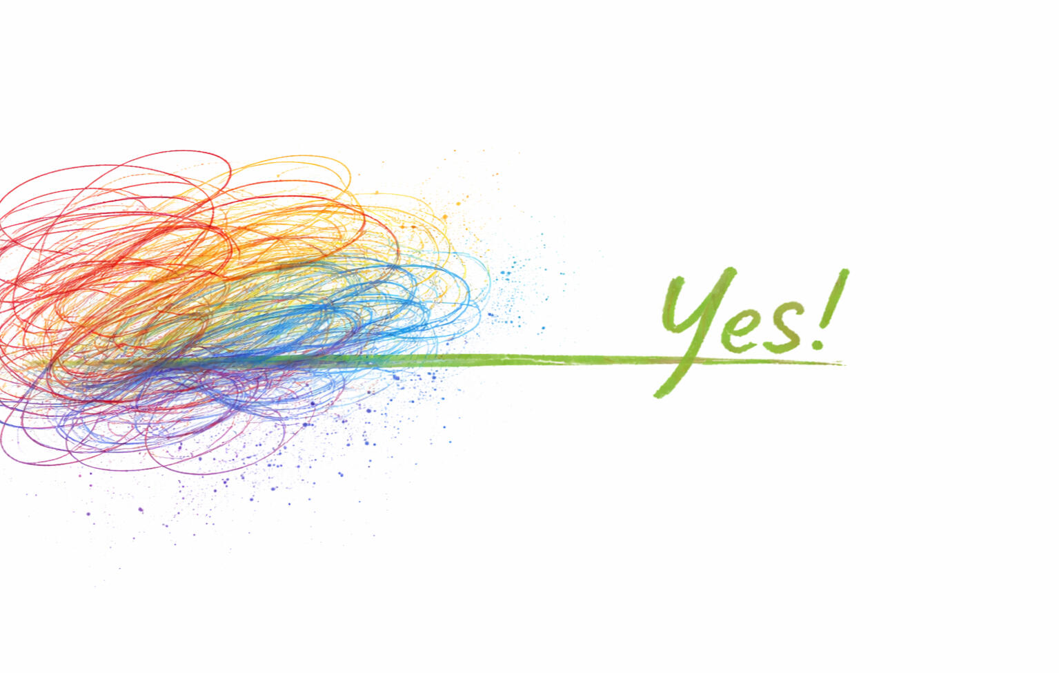 FlowAngels clarity sessions for founders and leaders Colorful scribbles turning into a clear line and the word yes symbolizing decision clarity for leaders